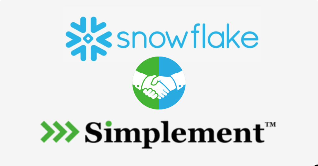 Snowflake Data Cloud Logo, Simplement Logo, Partnership handshake