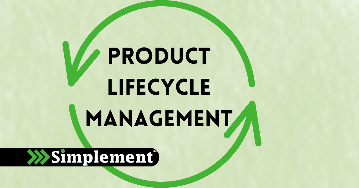 green circle arrow simplement logo, "Product lifecycle management"