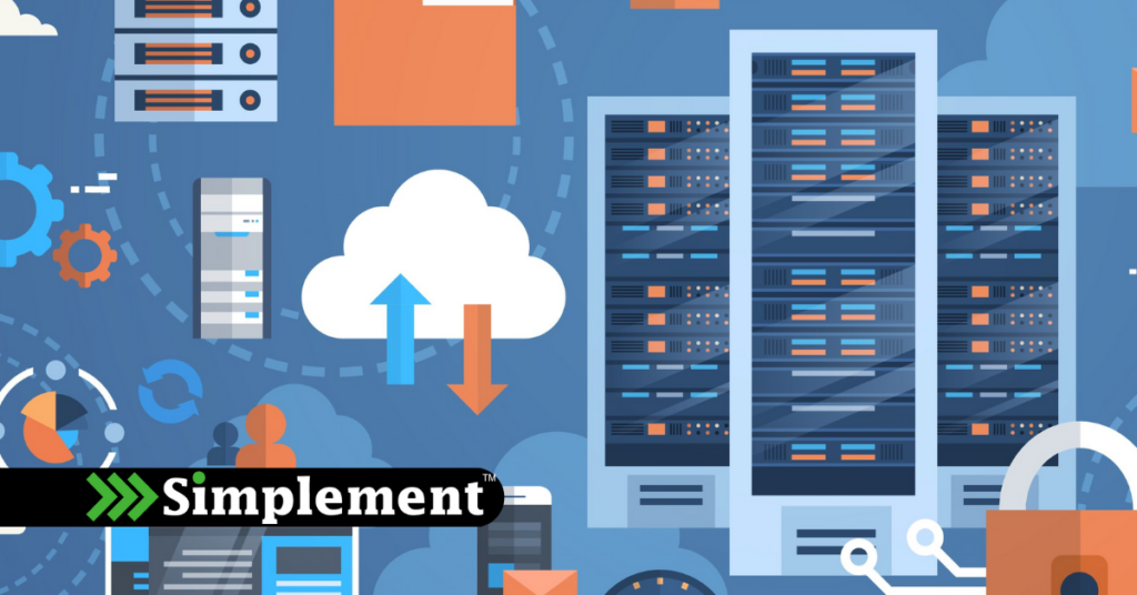 simplement logo, data tower, cloud gears, HR, pie chart